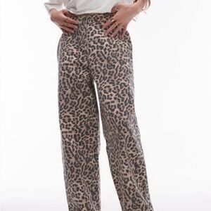 TopShop Leopard Print Wide Leg Pants - Neutral Tones